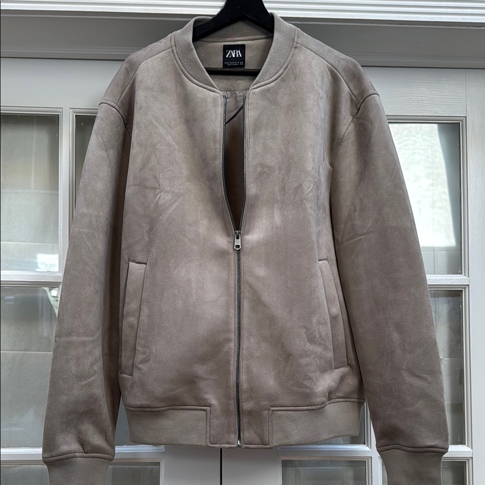 Zara Men's Suede Taupe Bomber Jacket